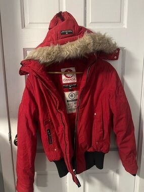 Canada Weather Gear Red Hooded Parka Jacket with Faux Fur Trim